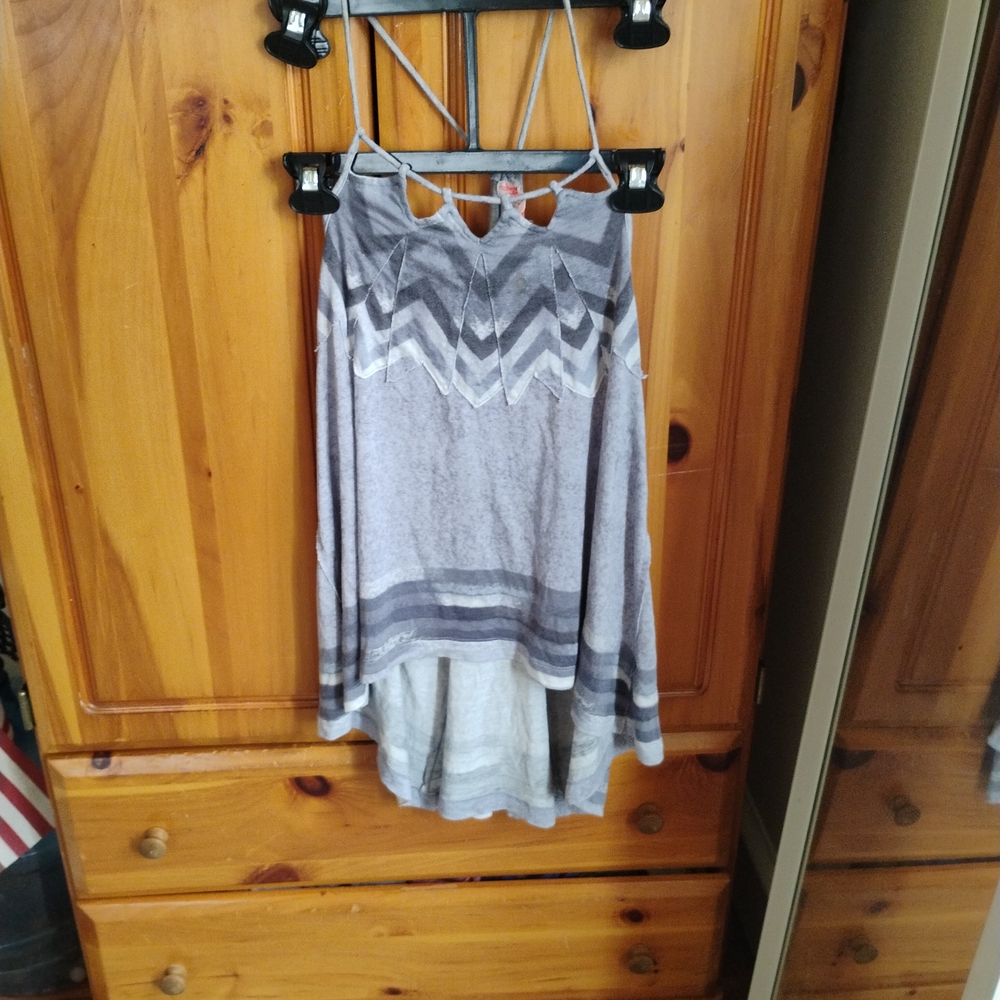 Free People Grey Chevron Layered Tank Top